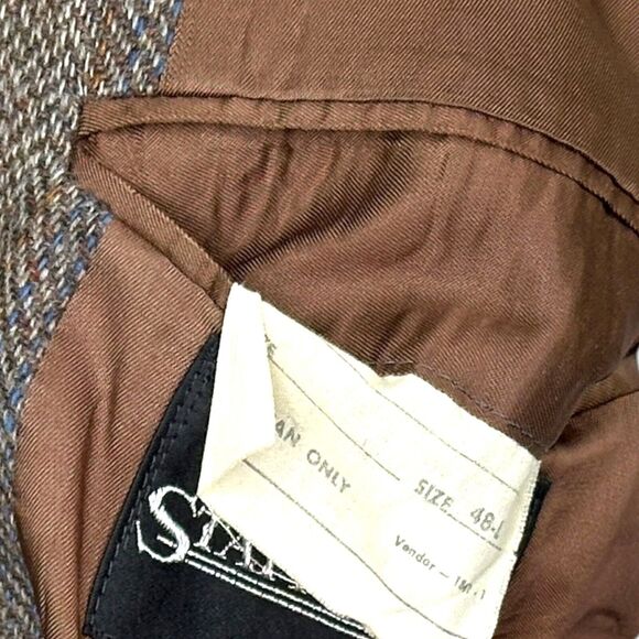 Vtg Stafford Hampshire Tweed Blazer Men 48L 48 L Brown Herringbone USA Made - Picture 7 of 9